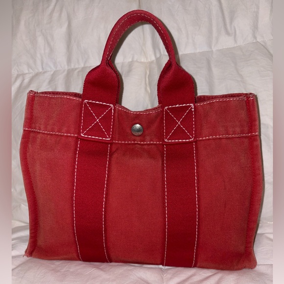 RED HERMÈS TOTE Deauville PM - Picture 3 of 17